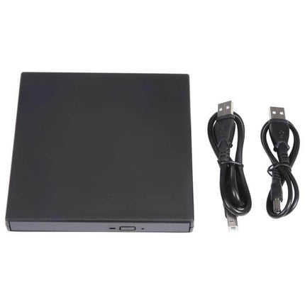 Portable USB Optical Drive for CDs and DVDs Playback - slim black external USB CD DVD player with two USB cables