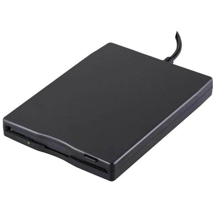 Portable USB External Floppy Disk Drive for 3.5 Inch Disks connected via USB, slim black external floppy drive for reading and writing legacy disks