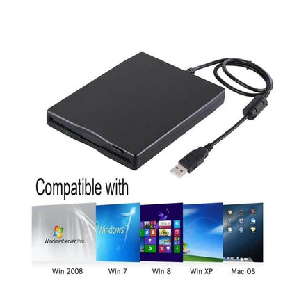 Portable USB External Floppy Disk Drive for 3.5 Inch Disks - black external USB floppy drive for reading and transferring legacy 3.5" disks