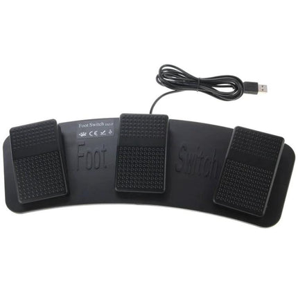 Triple Action USB Foot Switch for Hands-Free PC Control - black three-pedal USB foot switch for gaming, video production, and accessibility