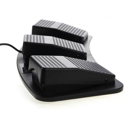 Triple Action USB Foot Switch for Hands-Free PC Control - black three-pedal USB foot switch for gaming, video production, and accessibility
