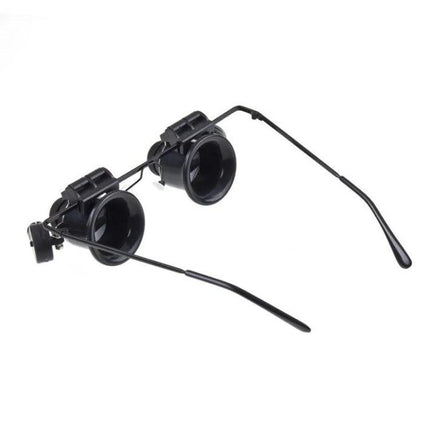 20X Magnifying Glasses with LED Light for Watch Repair - black double-lens headband magnifier for precise gear and screw work
