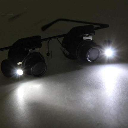 20X Magnifying Glasses with LED Light for Watch Repair - hands-free loupe with dual LEDs illuminating watch gears and screws for precision work