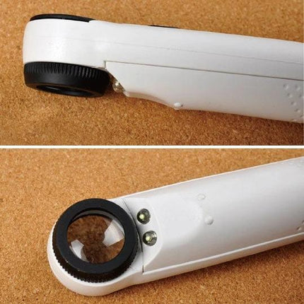 Handheld 40X Magnifier with LED Light for Everyday Reading - white handheld magnifier with 40X lens and two LED lights for reading