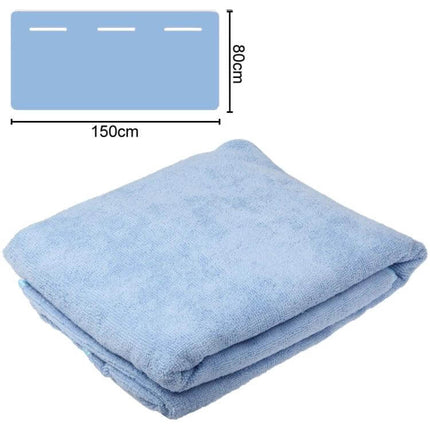 Magic Towel Dress For Adults 150x80cm Ideal For Holidays And Beach - Light blue fleece wearable towel with satin edge, folded showing dimensions