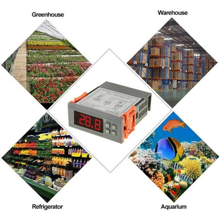 Digital LCD Temperature Controller for Home Heating and Cooling Regulation - compact LCD thermostat unit for refrigerators, aquariums, greenhouses, warehouses