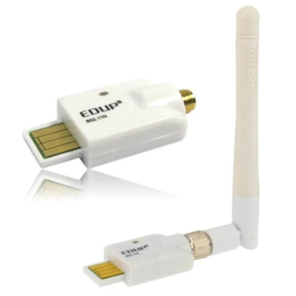 Mini Wireless USB Adapter for Portable Wi-Fi Connectivity — compact white USB Wi-Fi dongle with removable antenna for laptops and travel