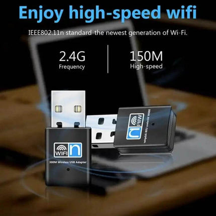 Wireless USB Adapter for Portable Internet Connectivity - compact USB WiFi dongle showing 2.4G 150M high-speed connection