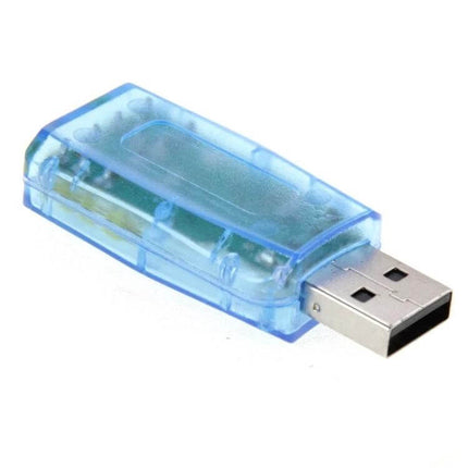USB External Sound Card Adapter for Computer Audio Output plug-and-play USB dongle with 3.5mm audio jack, compact transparent blue casing