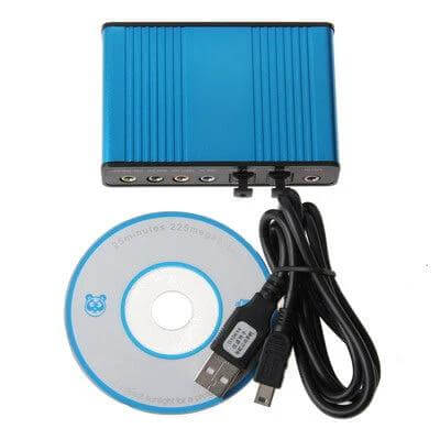 5.1 Channel Audio Controller for Optical and USB Sound Playback compact USB/optical external DAC with 5.1 outputs, USB cable and driver CD