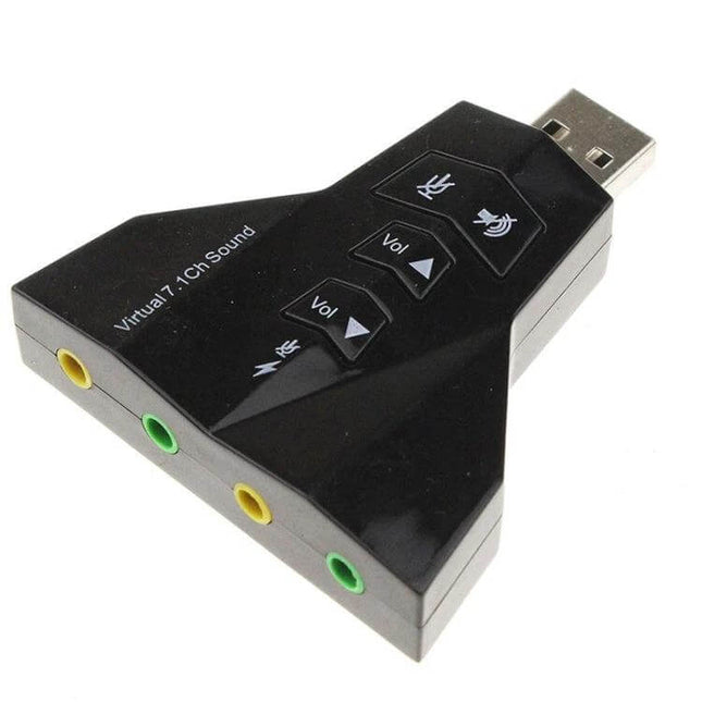 USB Sound Adapter for Desktop and Laptop Audio Playback - black USB audio adapter with volume and mute buttons, headphone and microphone jacks