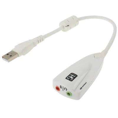 Steel Series External Sound Card with USB Connection for Computers – compact white USB external sound adapter with mic and headphone jacks