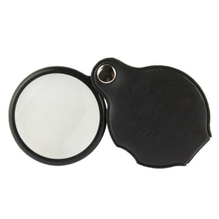 Portable 5X Folding Magnifying Glass with Leather Case for Reading - compact 5X magnifier with black leather folding case for reading small print