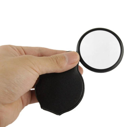 Portable 5X Folding Magnifying Glass with Leather Case for Reading - compact handheld magnifier in black case for reading small print