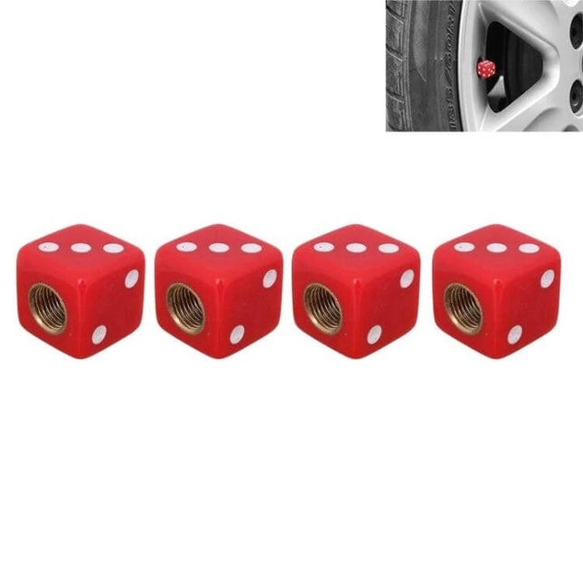 Universal 8mm Tire Valve Caps For Cars, Pack Of 4 Everyday Use - red dice-style valve caps protecting tire valve stems
