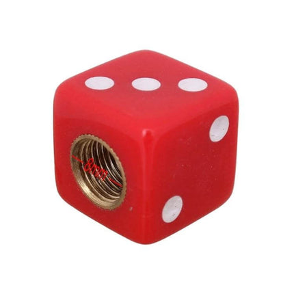 Universal 8mm Tire Valve Caps For Cars, Pack Of 4 Everyday Use - red dice style valve cap showing threaded 8mm insert