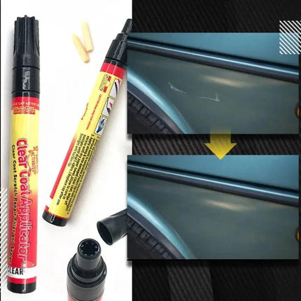 Essential Filler for Everyday Car Scratch Repairs at Home - transparent filler pen showing before and after repair on car panel
