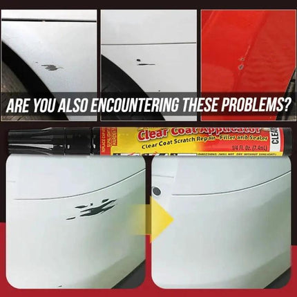 Essential Filler for Everyday Car Scratch Repairs at Home - transparent clear coat repair filler pen showing before and after small scratch fix
