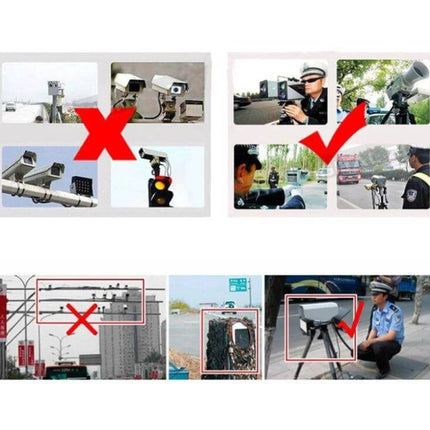 E8 GPS Radar Detector for Speed Camera and Limit Alerts mounted in car providing GPS speed camera and limit warnings in urban and highway driving