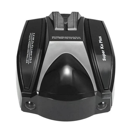 Full-Band Radar Detector with GPS Navigation Support ultra-slim black unit for discreet vehicle installation, front-facing sensors and mounting clip