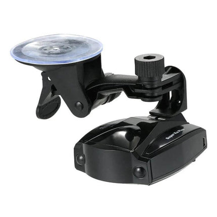 Full-Band Radar Detector with GPS Navigation Support mounted with suction-cup ultra-slim design for discreet vehicle installation