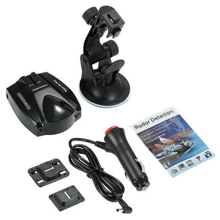 Full-Band Radar Detector with GPS Navigation Support compact unit with suction mount, power cable, adhesive mounts and manual