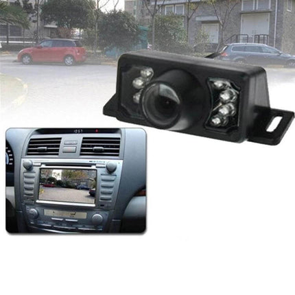 Waterproof Infrared Night Vision Rear View Camera for Cars showing camera and in-dash monitor displaying reverse view
