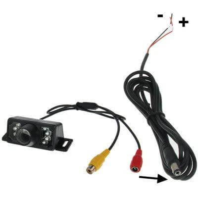 Waterproof Infrared Night Vision Rear View Camera for Cars mounted backup camera with RCA and power cables, compact waterproof housing