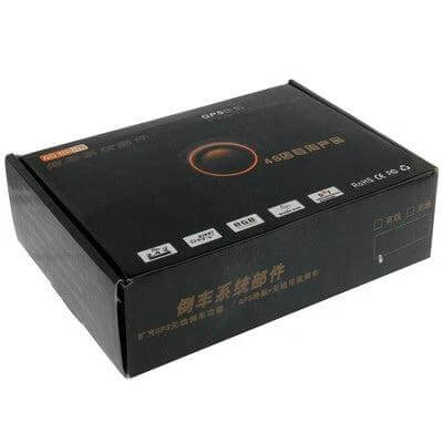 Waterproof Infrared Night Vision Rear View Camera for Cars product box packaging showing black retail box with icons