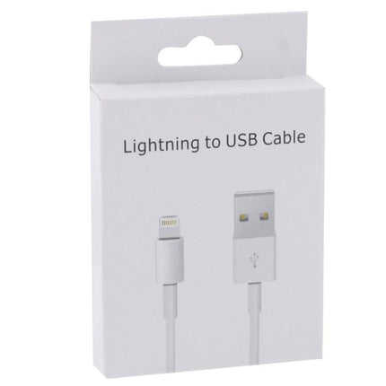 Set of 50 Carton Boxes for 8-Pin USB Data Cable Packaging - white retail box for lightning to USB cable, hang-tab packaging