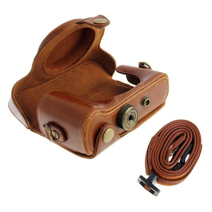 Leather Protective Case for Daily Camera Use and Travel - brown leather half-case with strap for quick-access protection