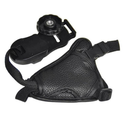 Leather Camera Grip with Adjustable Strap for Secure Camera Handling - black leather hand strap for steady outdoor and event photography