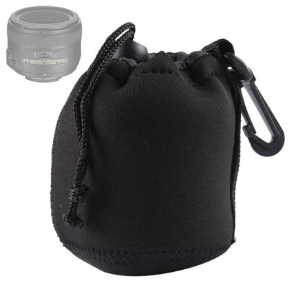 Neoprene Carrying Bag for SLR Camera Lenses with Carabiner, 8x10cm - black neoprene pouch with drawstring and carabiner for travel protection