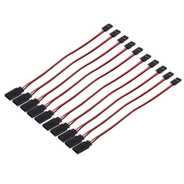 15cm Servo Extension Cables for RC Models, Pack of 10 - set of red and black servo extension leads for RC planes and cars