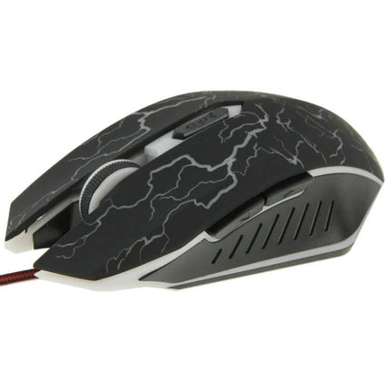 Ergonomic Wired Optical Gaming Mouse for Computers and Laptops in black with lightning pattern, wired compact ergonomic design for long sessions
