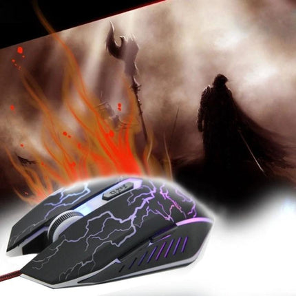 Ergonomic Wired Optical Gaming Mouse for Computers and Laptops with lightning-pattern design, RGB lighting and compact ergonomic shape for long sessions