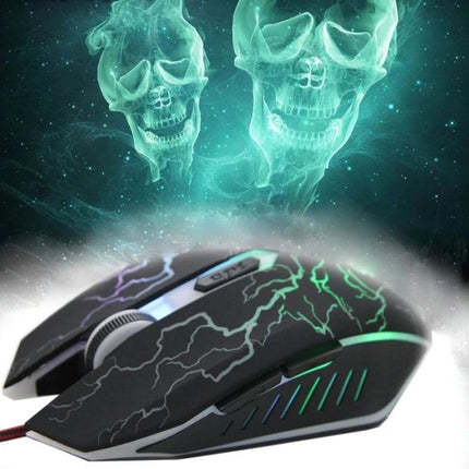Ergonomic Wired Optical Gaming Mouse for Computers and Laptops with lightning-pattern RGB lighting and textured grip for long gaming sessions
