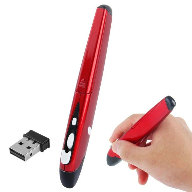 Wireless Pen Mouse for Precise Everyday Computing Tasks - red pen-shaped wireless mouse with USB receiver, ergonomic grip for precise editing