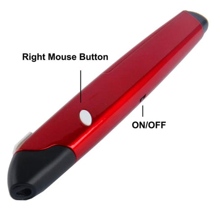 Wireless Pen Mouse for Precise Everyday Computing Tasks - red pen-shaped wireless mouse with right button and on/off switch