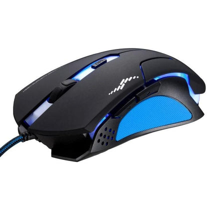 T7 Wired Optical Gaming Mouse with Adjustable Colors - black ergonomic gaming mouse with blue LED lighting and braided cable