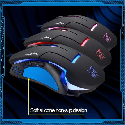 T7 Wired Optical Gaming Mouse with Adjustable Colors – black ergonomic wired gaming mouse with RGB lighting and soft silicone non-slip grip