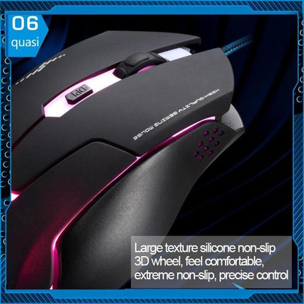 T7 Wired Optical Gaming Mouse with Adjustable Colors - black ergonomic wired gaming mouse with RGB trim and textured silicone grip
