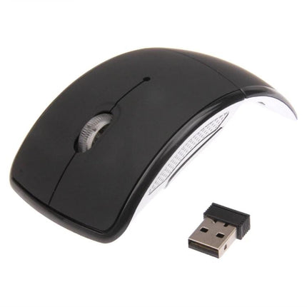 Practical Folding Wireless Optical Mouse for Portable Computing Needs - compact black folding mouse with USB nano receiver for travel and mobile work