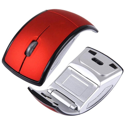 Practical Folding Wireless Optical Mouse for Portable Computing Needs - red foldable compact travel mouse with USB receiver