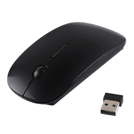 Wireless Optical Mouse for Everyday Computing Use - sleek black 2.4GHz wireless optical mouse with USB receiver, ergonomic low-profile design