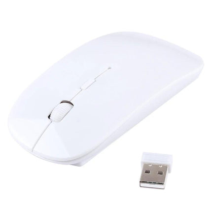 Wireless Optical Mouse for Everyday Computing Use in white with 2.4GHz USB receiver, slim ergonomic design for office and casual gaming