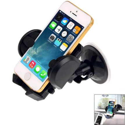 Desktop Smartphone Stand With Adjustable Clamp Arms For Various Phones shown holding a smartphone on a desk or car dash for hands-free use