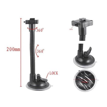 Universal Car Phone Holder Windshield Mount for Smartphones - 200mm flexible gooseneck with 360° rotation and suction cup lock for easy one-handed install