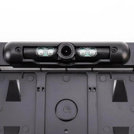 Rear View Camera License Plate Frame for European Cars – rear camera integrated into black license plate frame for improved reversing visibility