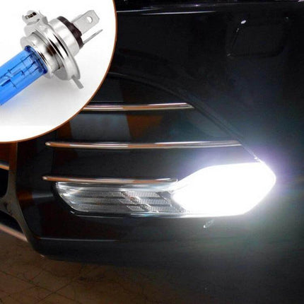 H4 Halogen Car Headlight 2-Pack for Everyday Driving - bright white replacement bulb installed in sedan headlight